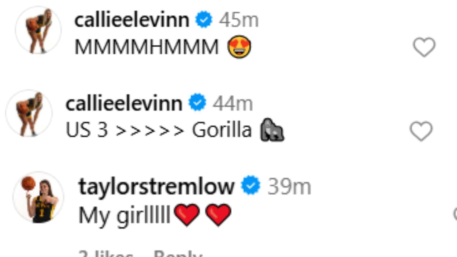 Callie Levin, Kylie Feuerbach, Taylor Stremlow gush over teammate Teagan Maellegni’s snaps with Iowa stars. Credit: IG/@teagan.mallegni